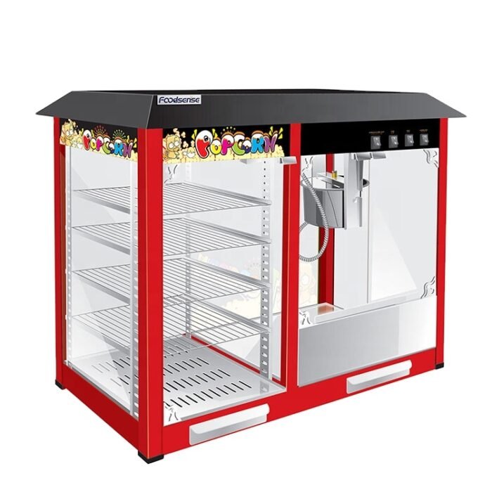 Popcorn machine with warming showcase